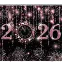 LYCGS 94.4''x 70.8''Fabric Pink Happy New Year Photography Background 2026 New Years Eve Party Decor Banner X-488