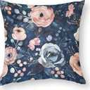 Decor Pillows 16"x16" Navy Blue Blush Pink Floral Satin Modern Cushion Case Watercolor Flower Throw Pillow Cover Square Zippered Pillow Case Farmhouse Rustic Cushion Case for Sofa Couch
