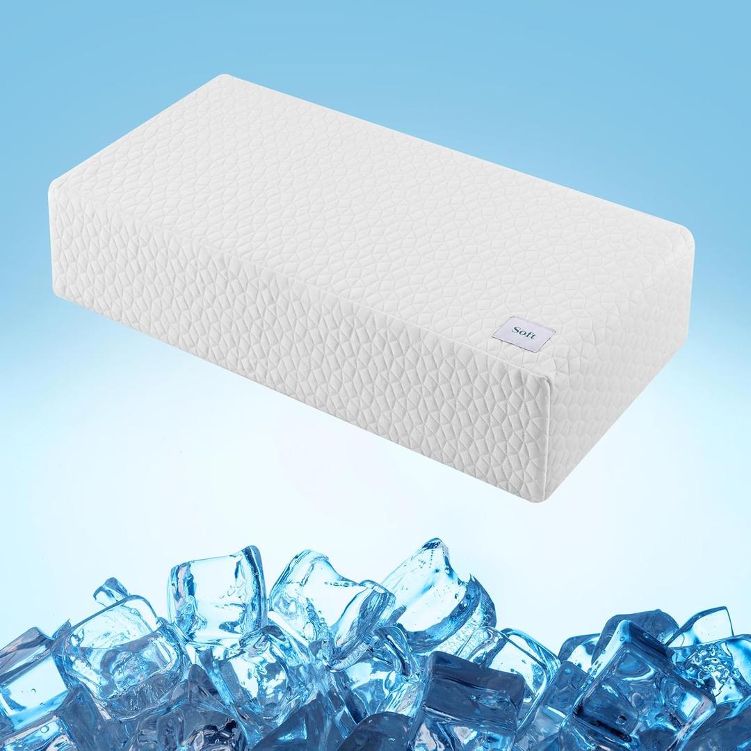 HARBOREST Ice Cube Cooling Pillow for Side Sleepers Memory Foam Side Sleeper Pillow Support Head & Neck for Pain Relief12"x24"x5" (Standard-24"x12"x5", White-ice)