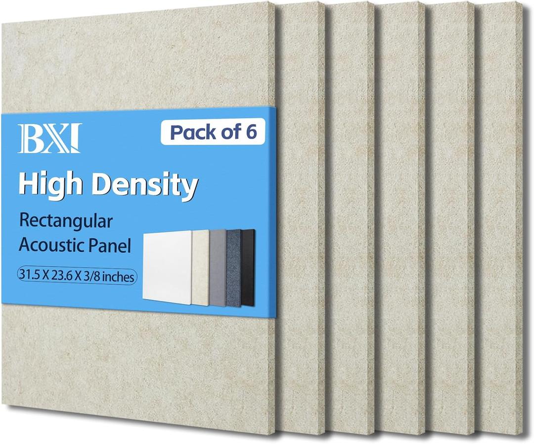 BXI Sound Absorber - 31.5 X 23.6 X 3/8 Inches 6 Pack High Density Acoustic Absorption Panel, Sound Absorbing Panels Reduce Echo Reverb, Tackable Acoustic Panels for Wall and Ceiling Acoustic Treatment