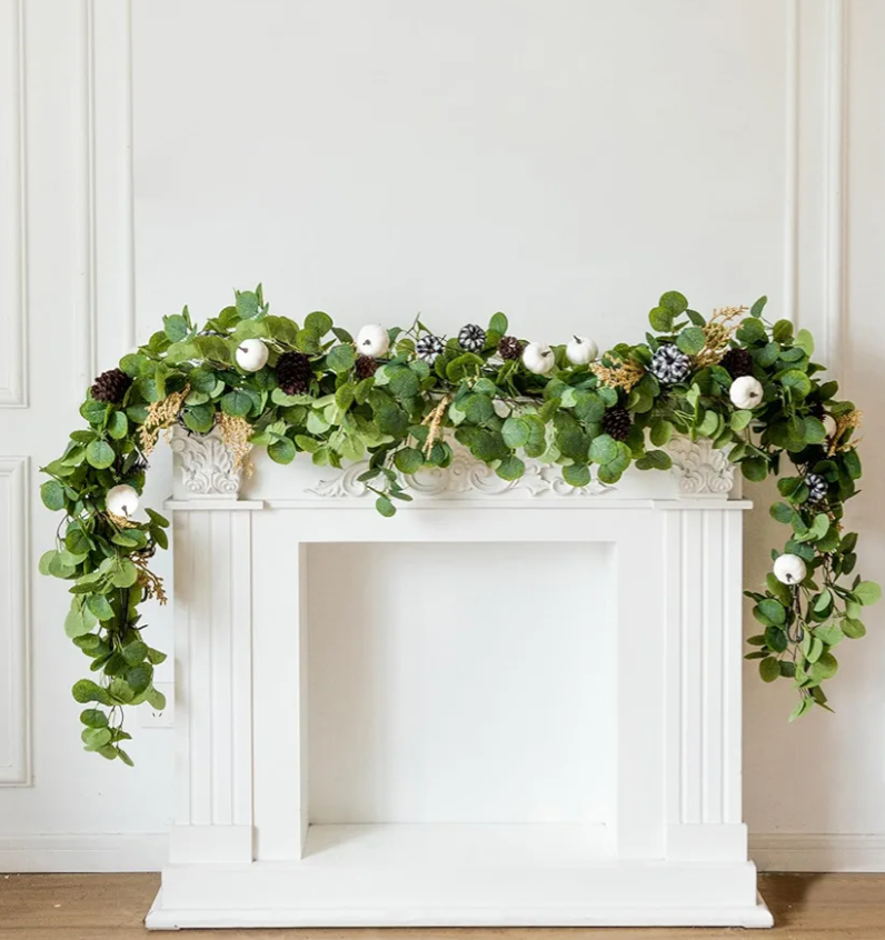 Fall Decor - Fall Garland - 7FT Autumn Eucalyptus Leaf Pumpkin Berry Fireplace Mantle Halloween Thanksgiving Harvest Farmhouse Decorations for Indoor Porch