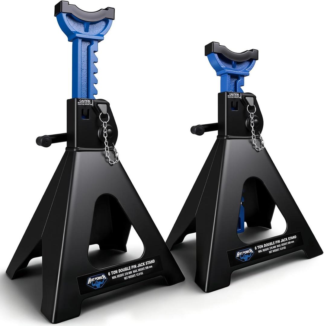 Jack Stands 6 Ton with Double Locking, 12000 lb Capacity, Heavy Duty Car Jack Stands with Rubber Pads, Adjustable for Lifting SUV, Pickup Truck Garage, 1 Pair Blue and Black