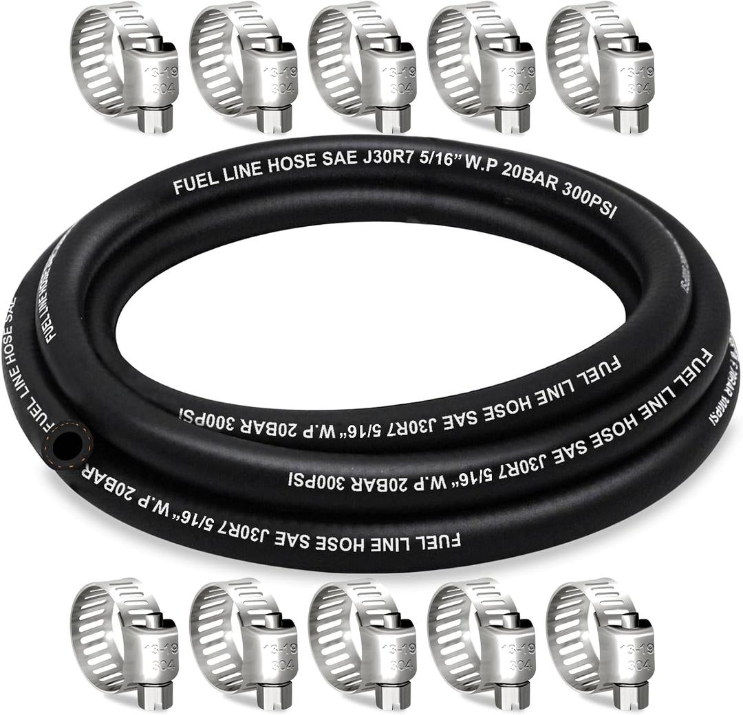 Fuel Line 5/16 Inch ID, Fuel Hose 10FT, J30R7 Fuel Line Hose NBR with 10 Clamps.