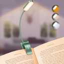Gritin 16 LED Rechargeable Book Light for Reading in Bed- Eye Caring 3 Color Temperatures, Stepless Dimming Brightness, 80 Hrs Runtime, Lightweight Flexible Clip on Light for Book Lovers-Green