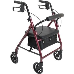 Probasics Junior Aluminum Rollator with 6 Inch Wheels, 250 Pound Weight Capacity, Burgundy, Medical Walker