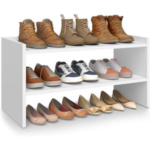 VASAGLE Shoe Rack for Closet, Stackable Shoe Organizer Shelf for Entryway, 2 Tiers, 11.7 x 24.4 x 14.2 Inches, White ULBS062WZ01S