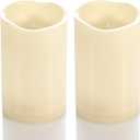 CANDLE CHOICE Waterproof Outdoor Battery Operated Flameless Candles with Timer Flickering Plastic Resin Electric LED Pillar Lights for Lantern Patio Garden Wedding Party Decorations 3x5 Inches 2 Pack (Cream White)