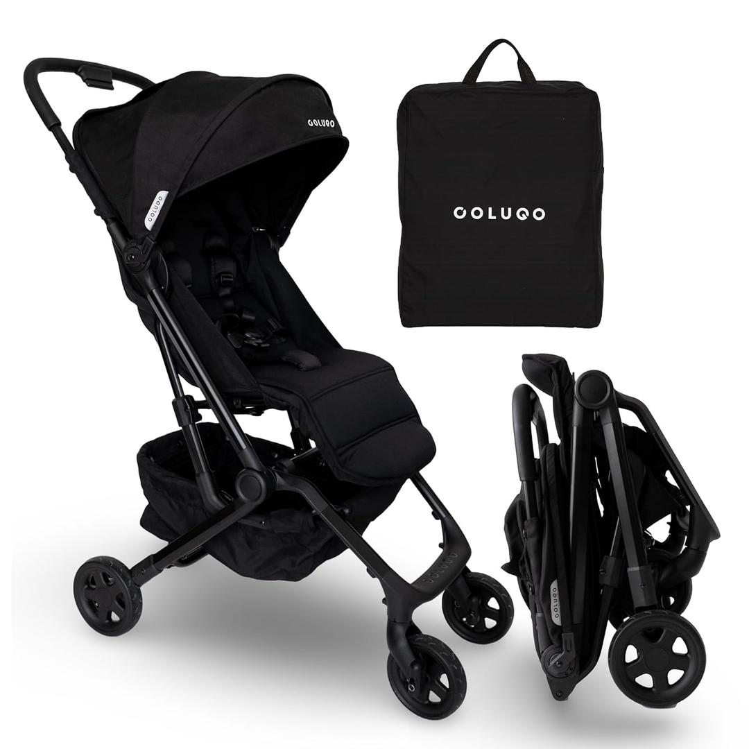 Colugo Compact Stroller+ Lightweight Travel Stroller 16lb, One-Hand Auto-Fold, Multi-Position Recline, for Infants and Toddlers Ages 6 Months to 4 Years, Rain Cover, Backpack and Cup Holder, Black