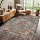3'x5' Washable Area Rug, Boho Rugs & Vintage Traditional Floor Thin Cover Foldable Indoor Distressed Non Slip Carpet for Bedroom Living Room Bathroom(Khaki-Blue)