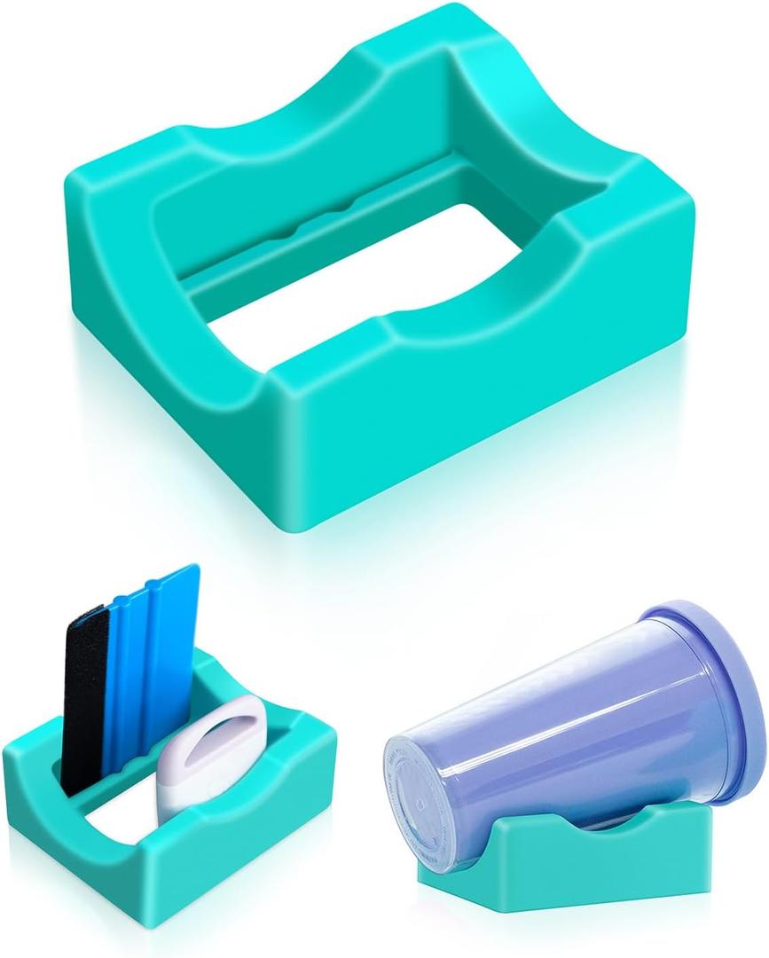 Small Silicone Cup Cradle With Built-in Slot for Crafting - Use to Apply Vinyl Decals, Space Saving Holder for Tumblers, 2 Angle Supports for Epoxy