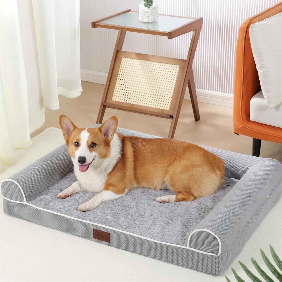 TJSOULER Orthopedic Dog Beds for Small Medium Dogs,Waterproof Lined Egg Crate Foam Pet Bed Mat with Removable and Washable Cover and Non Slip Bottom,Dog Sofa Soft Bed (M(28x23x6.5)Inches, Grey)