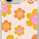 Indie Smile Face Flower Daisy Power Phone Case Compatible with iPhone 17 Pro, Retro 90s Orange Case for iPhone 17 Pro, Trendy Design TPU Bumper Cover Case