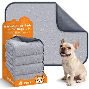 LOOBANI Washable Pee Pads for Dogs, 4 Packs Fast Absorbent Reusable Dog Mat, Non-Slip & Waterproof Pet Whelping Pads,Leak-Proof Puppy Pads for Puppy Playpen,Whelping Box,Potty Training(30"x34"-Gray) (Grey Dog Element)