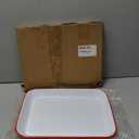 Red Co. 13.5 x 10 Enamelware Metal Classic 1.6-Quart Rectangular Serving Tray, Solid White/Red Rim