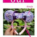 Mouse Ears Birthday Girl Headbands with Dream Balloon&Shiny Sequins, for Princess Costume Cosplay Glitter Party Props, Soft Flannel, Purple; BR-FLZ