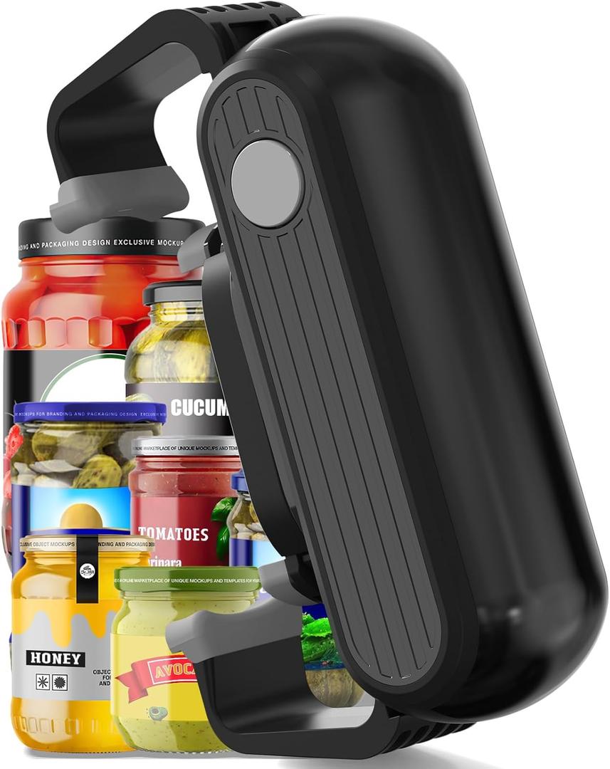 Electric Jar Opener with One Touch High Torque, Hands-Free Jar Opener for Seniors with Arthritis and Weak Hands, Fits Most Jar Sizes, Battery Operated Jar Opener Kitchen Tool, Grey/ Black