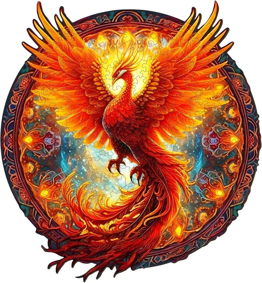 KAAYEE Wooden Jigsaw Puzzles-Wooden Puzzle Adult Unique Shape Advanced Phoenix Wooden Jigsaw Puzzle for Adult, Fathers, Family Puzzles 14.9 * 13.8in 290pcs,Chritmas Gift (Large)
