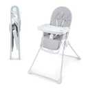 Kinderkraft BINCI Folding High Chair, Lightweight 11 lb, Compact for Small Spaces and Travel, Adjustable Tray with Cup Holder, Footrest, 5-Point Harness, Easy-Clean Modern Design, Light Gray