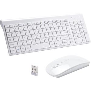 Wireless Keyboard and Mouse Ultra Slim Combo, 2.4GHz Cordless USB Mouse and Keyboard PC Laptop Computer - White