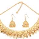 Bohemian Bridal Jewelry Set for Women Gold-Tone Plated Choker Necklace Jhumka Earrings Indian Wedding Boho Flower Ethnic Party Wear Bollywood Festival Statement Piece Traditional Tribal Holiday Prom