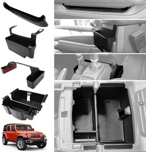 Utiiy Center Console Organizer for 2018-2023 Jeep Wrangler JL JLU 4XE/Gladiator JT Gear Shift Console Side Tray GrabTray Passenger Hanging Armrest Storage Box for Wrangler&Gladiator(18-23 4-piece)