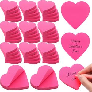 Jetec 48 Pcs Valentine's Day Heart Sticky Notepads 3 x 3 Inch Bright Color Self Sticky Notes Cute Memo Pads for Men Women Wedding Birthday Party, 100 Sheets/pad (Pink)