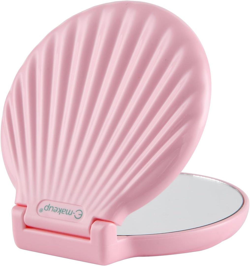 Compact Mirror Mini Travel Mirror,Portable Mirror Convenient for Make-up Touch-ups On The Go,1x 2X Magnification,Folding Pocket Mirror,Handheld 2-Sided Mirror Round,Pink (Pink (No Light))