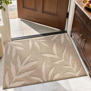 LUMI Front Door Mat Indoor Entrance 24"x36", Low Profile Welcome Mat, Non-Slip Washable Doormat with Rubber Backing for Entrance, Patio, Garage, Beige