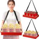 yeesport 2 Pcs Wooden Snack Trays with Straps, Handheld Serving Trays with Adjustable Shoulder Straps, Movie Popcorn Beverage Carriers, Vintage Red Drinking Holders for Parties and Picnics