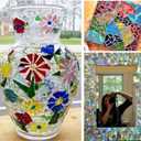 250g Glass Mosaic Tiles for Crafts, Stained Glass Supplies, Stained Glass Kits for Adults, Stepping Stone Kit, Mixed Orange Yellow Red Colors 0.4 inch Irregular Shapes