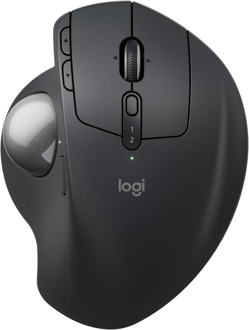 Logitech MX Ergo S Advanced Wireless Trackball Mouse, USB-C Rechargeable Wireless Ergonomic Mouse with Bluetooth and Encrypted Dongle, 6 Programmable Buttons, for PC/ Mac - Graphite