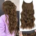 KooKaStyle Invisible Wire Hair Extensions with Transparent Wire Long Wavy Synthetic Hairpiece with 4 Secure Clips Adjustable Secret Headband for Women(20 Inch Chestnut Brown)
