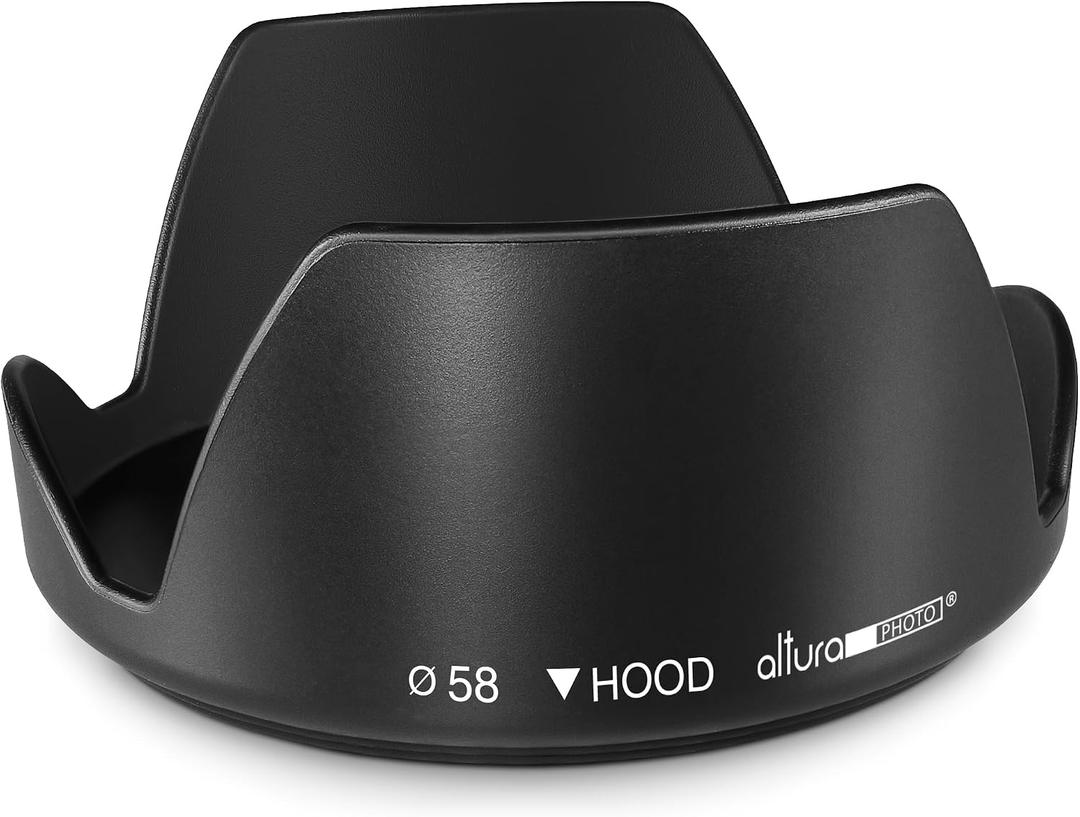 Altura Photo 58mm Camera Lens Hood Accessories for Canon Rebel T7 T8i T7i T6i T6s T6 SL2 SL3 EOS 77D 80D 90D with EF-S 18-55mm f/3.5-5.6 is, Select Nikon Lenses, Tulip Design Photography Accessories