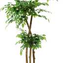 5FT Artificial Ficus Tree with White Planter and Pebbles,Faux Silk Tree with Lifelike Leaves and Realistic Trunk,Tall Fake Potted Plant for Home and Office Dcor Indoor and Outdoor (5FT)