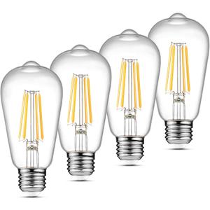 Ascher Vintage LED Edison Bulbs, 6W, Equivalent 60W, Non-Dimmable, High Brightness Warm White 2700K, ST58 Antique LED Filament Bulbs with 80+ CRI, E26 Medium Base, Clear Glass, Pack of 4 (4 Count (Pack of 1))
