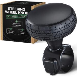 Steering Wheel Knob Stealth Black Edition, Premium No-Logo Spinner for Standard Wheels (1.1"1.5"), Smooth Bearings, Discreet & Comfortable Driving Aid, Ideal for Cars, Boats, Golf Carts & UTVs