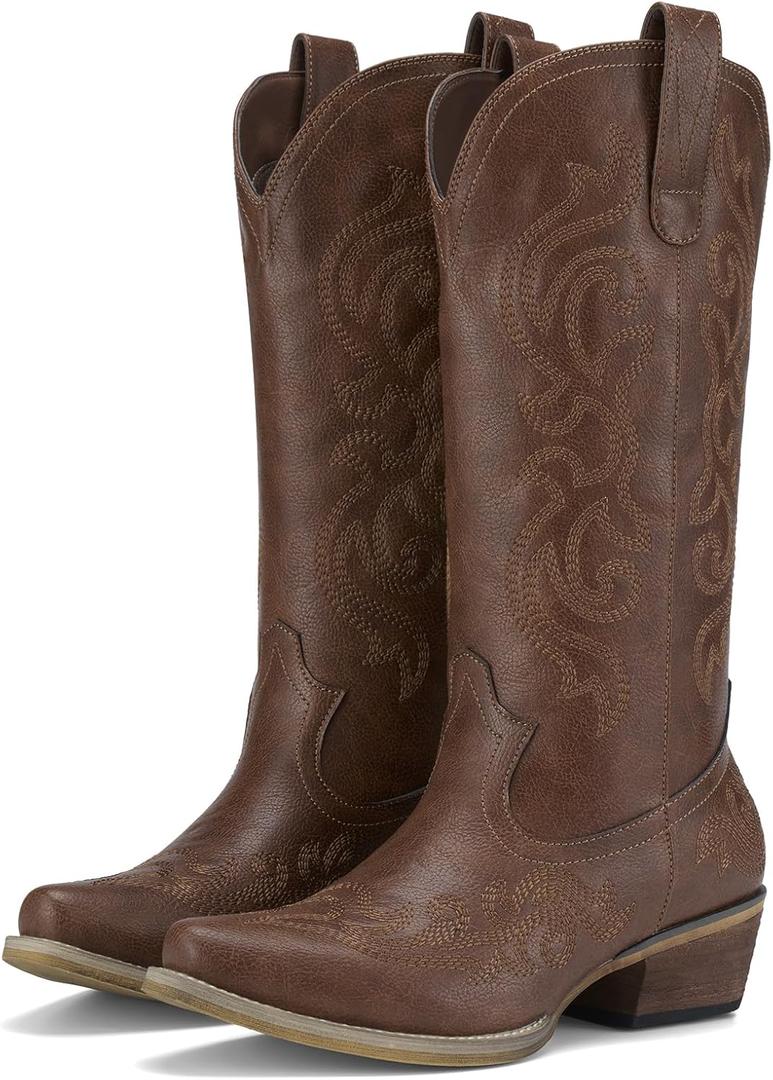 HISEA Rollda Cowboy Boots for Women Western Cowgirl Boots with Chunky Heel Ladies Snip Toe Mid-Calf Boots, 6
