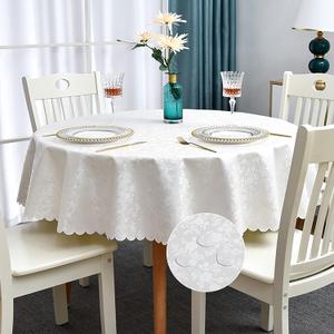 Romanstile Vinyl Round Tablecloth, 100% Waterproof Outdoor Heavy Duty Table Cloth with Flannel Backing, Wipeable Washable Plastic PU Table Cover for Spring, Easter, Party (Rose White, 60" Round)