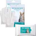 Disposable pet Cleaning Gloves Wet Wipes, Suitable for Daily Cleaning and Travel use. Two Packs of unscented Glove Wet Wipes (Green Packaging, 12 Pieces Each) + 1 Pack of Wet Wipes