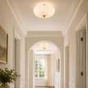 3-Light Modern Gold Semi Flush Mount Ceiling Light with Milky Flower Glass, 13.7 inches