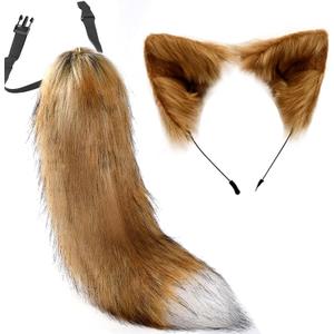 YXCFEWD Cat Wolf Fox Ears and Tail Set for Kids Fluffy Fox Tail Cosplay Party Wolf Costume Fox Tail Keychain Halloween