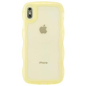 Pack Of 4 SKYLMW Compatible with iPhone X/XS Case 5.8", Cute Kawaii Curly Wave Frame Shape Soft Silicone Shockproof Protective Phone Cover for Women Girls, Clear/Yellow