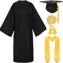 Unisex Matte Graduation Cap and Gown with Stole Honor Cords Set for High School College Bachelor (48, Black Gold)
