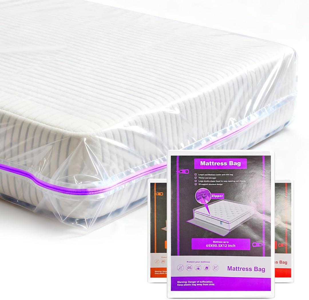 Gooo&Ma 6Mil Thicken Mattress Bag for Moving, Waterproof Zippered Mattress Cover for Storage, Reusable Plastic Encasement, Tear Proof Dust Proof ProtectionFullPurple