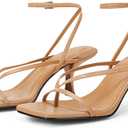 PiePieBuy Women's Lace Up Heeled Sandals Square Flip Flop High Heels Strappy Party Shoes (Size 7.5, Khaki)