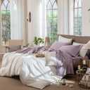 MooMee Bedding Sheet Set 100% Washed Cotton Linen Like Textured Breathable Durable Soft Comfy (Heathered Light Purple, Queen)