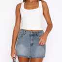 Women Low Rise Denim Mini Jean Skirt Stretchy Bodycon Fit Light Blue M (Blue, M)