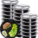 25 Pack Meal Prep Containers Reusable 34 oz 3 Compartment Divided Food Containers with Lids Plastic Stackable Portion Control Bowls for Microwave, Dishwasher, Freezer Safe