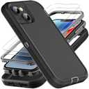 YKHJKLEC iPhone 13/14 Military Grade Case, 3 in 1 Heavy Duty Shockproof/Drop Proof/Dust Proof With 2Pcs Tempered Glass Screen Protector (Black/Grey)