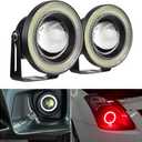 2PCS Car Angel Eye Fog Light, Round COB LED Lamp High Power Bright with White Halo Angel Eye Rings Headlight, Universal Daytime Running Light DRL Car Driving Bulbs Projector (Red)